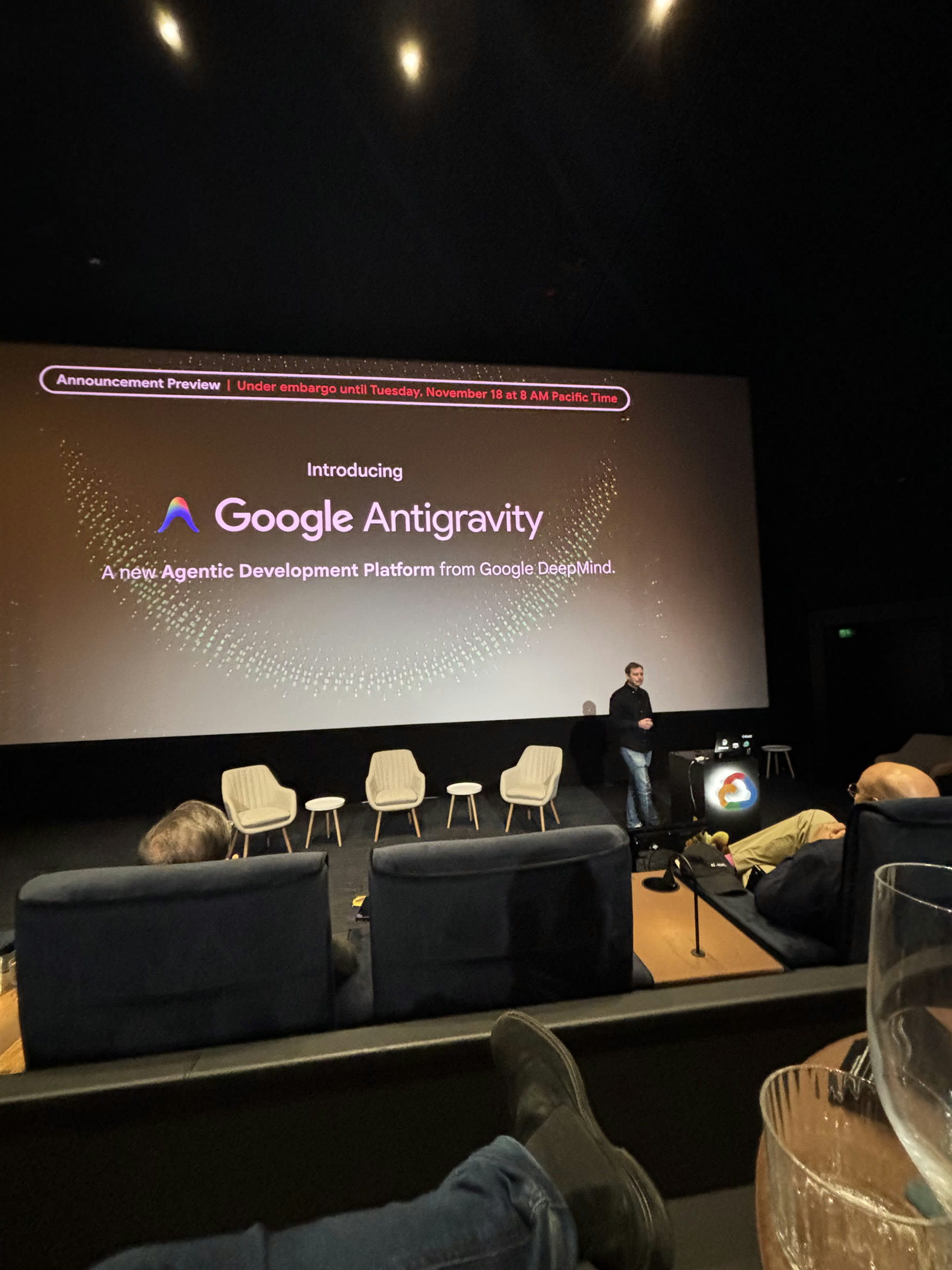 Google Antigravity being introduced at the Google DeepMind Slush-week event on 18 November 2025.