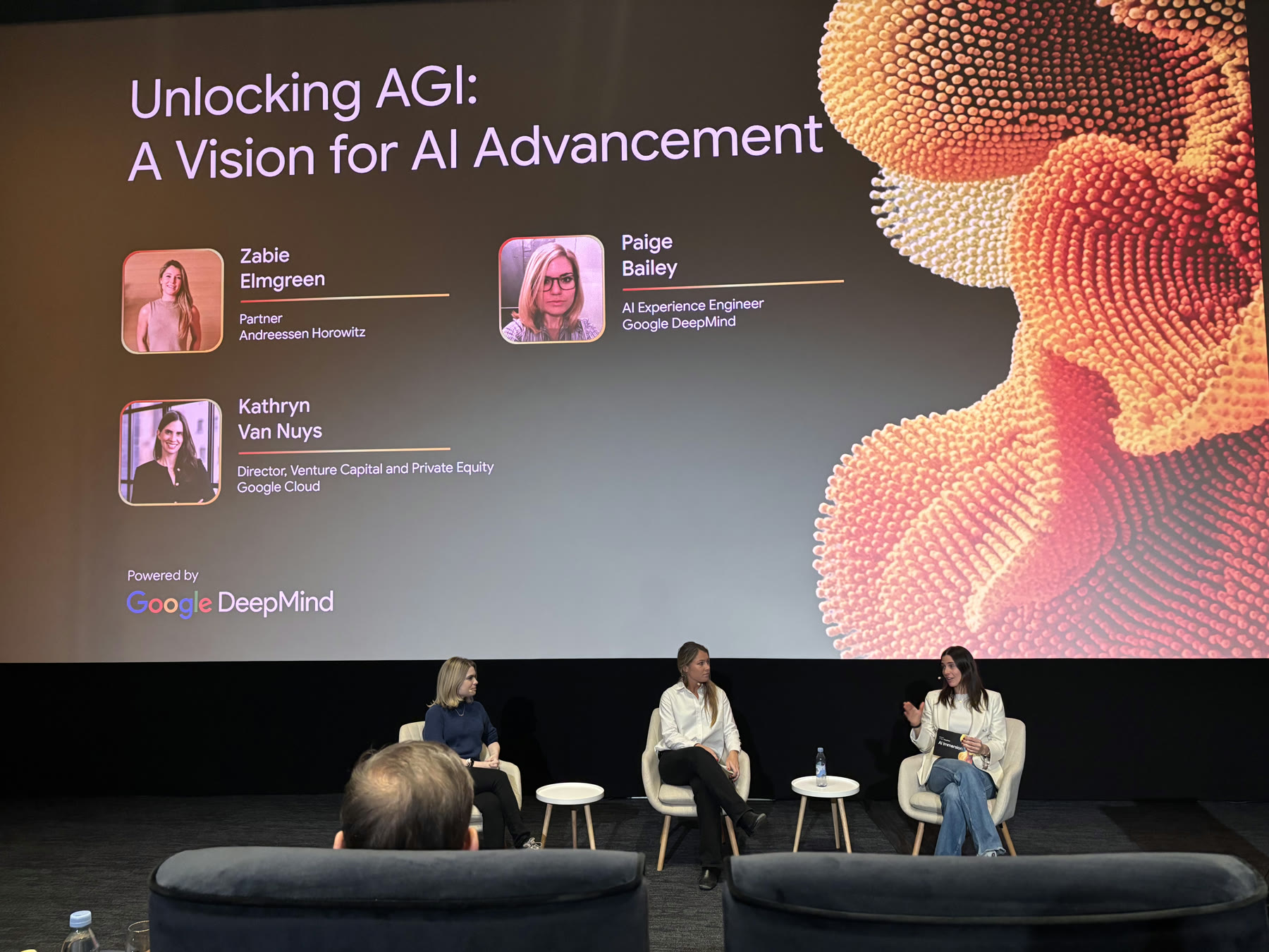 The Unlocking AGI panel at the Google DeepMind event.